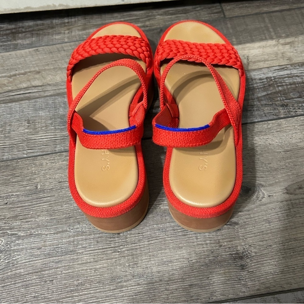 Rothy's The Lightweight Platform Wedge Sandals Red Hot Woven Size 9 - Picture 12 of 13